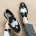 Euro Step Black And White Men's Leather Shoes New British Business Height Increasing Brogue Derby Patchwork Casual Big Head_vogvips.com