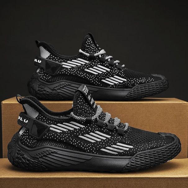 Men's Black Breathable Mesh Sports Shoes Summer Casual Running Soft Sole Height Increasing New Style_vogvips.com