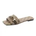 Women's Brown Beige Monogram Slide Sandals With Metal Buckle For Summer Casual Daily Wear_vogvips.com