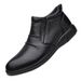 Casual High-mouth Men's Tide Zhongbang Casual Leather Shoes Solid Color Sleeve Leather Splicing Short_vogvips.com