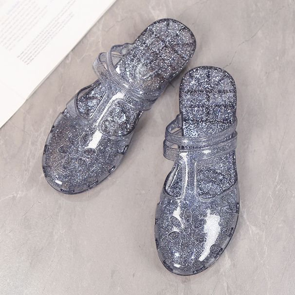 New Roman-style Fashion Sandals For Women, Summer Outdoor Wear, Crystal Closed-toe Jelly Wedges, Versatile Dual-use,_vogvips.com