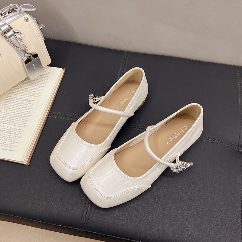 French Square Head Mary Jane Shoes Women's Retro Square Head One-word Buckle Single Shoes British Style Single Shoes Women_vogvips.com
