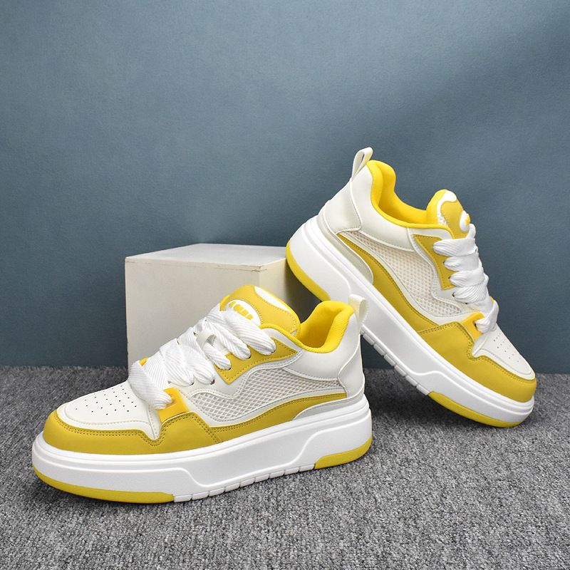 Thick Soled Korean Version 2025 Spring Leather New Board White Breathable, Trendy, Low Cut Casual Men's Shoes, Versatile_vogvips.com