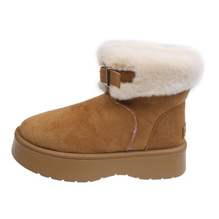 Thick Soled Snow Boots For Women, Versatile With Added Fleece And Thick Thickness, Suitable For Both Wearing And Short Sleeved Snow Cotton Shoes_vogvips.com