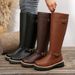 Winter Thigh Boots For Women Retro Style Round Toe British Equestrian Design Winter New Style Belt Buckle_vogvips.com
