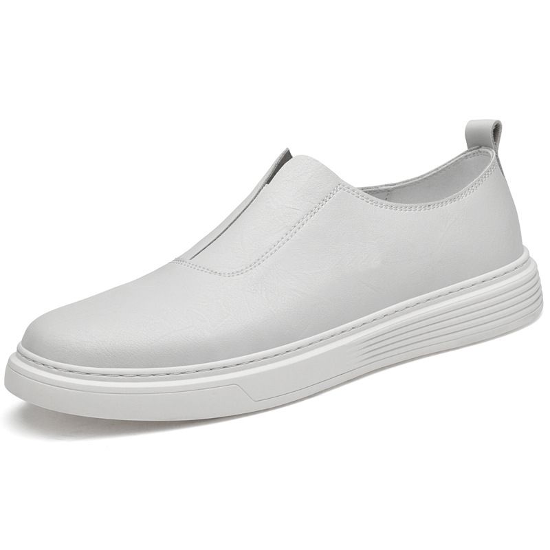 Men's Large-size Cowhide Board Shoes Men's European Station Casual Pure White White Shoes One-pedal Loafers_vogvips.com