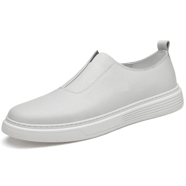 Men's Large-size Cowhide Board Shoes Men's European Station Casual Pure White White Shoes One-pedal Loafers_vogvips.com