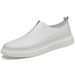 Men's New Large Size Genuine Leather Sneakers Trendy Casual Pure White Loafers Slip-On Shoes_vogvips.com