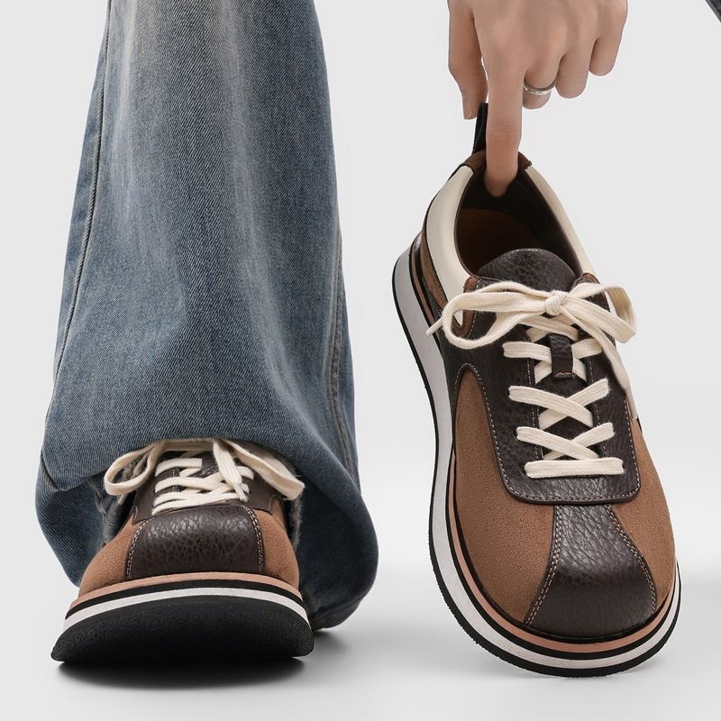 Vintage Color Block Derby Shoes Platform Thick Sole Height Increasing Casual Sneakers Unisex Premium Maillard Style Fashion_vogvips.com