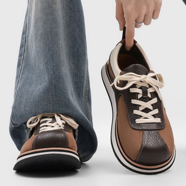 Vintage Color Block Derby Shoes Platform Thick Sole Height Increasing Casual Sneakers Unisex Premium Maillard Style Fashion_vogvips.com
