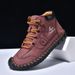 Plus-Size Men's Color-Blocked Leather Boots Men's Fashion Handmade Stitched Ankle Boots Flat Lace-Up Casual_vogvips.com