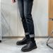 Euro Step 2025 Large Men's Brogue Carved Korean Style Round Toe British Low-top Black Leather Shoes D05-R_vogvips.com
