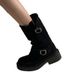 Platform Short Women 2025 New Autumn Winter Suede Western Cowboy Mid-Calf Slim Motorcycle Martin Boots_vogvips.com
