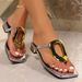 Women's Chunky Flip-Flops Summer Beach Sandals With Metal Buckle Indoor Slip-On Slippers_vogvips.com