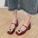 French High Red Small Leather Mary Jane Women's Thick Heels, Versatile Single Rhinestone Wedding Shoes, Bridal Shoes_vogvips.com
