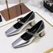 Women's Shoes Medium Heel Thick Heel Shallow Mouth Square Head Rhinestone Buckle One Word Belt Single Shoes Women_vogvips.com