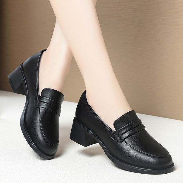 Loafers Women Spring And Autumn Comfortable Soft Sole Work Black Leather Shoes For Long Standing_vogvips.com