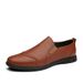 Men's Shoes Round Head Shallow Mouth Soft Foot Cover Lazy Layer Leather Shoes_vogvips.com
