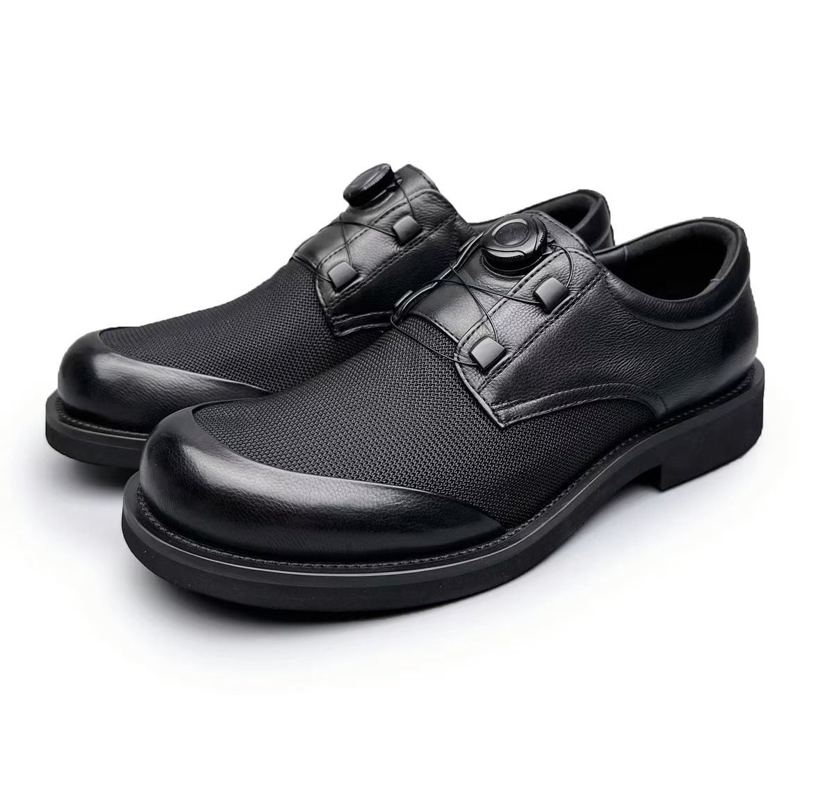 Knob Buckle Genuine Leather Cowhide Breathable Thin Men's Business Soft Sole Casual Mesh Shoes Korean_vogvips.com