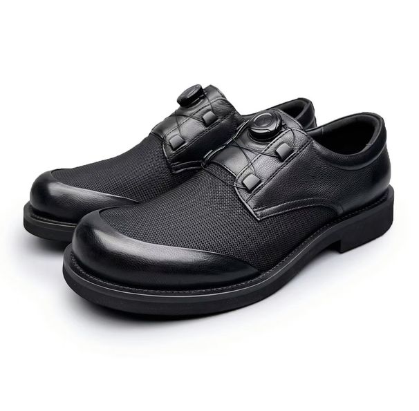 Knob Buckle Genuine Leather Cowhide Breathable Thin Men's Business Soft Sole Casual Mesh Shoes Korean_vogvips.com