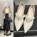 French Mary Jane Shoes Women's Shoes Spring And Summer Pearl Word With Pointed Tip With Skirt Shallow Mouth Single Shoes_vogvips.com