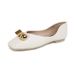 Genuine Square Toe Low Heel Single Shoes For Women Autumn Winter New Metal Buckle Shallow Mouth Leather Grandma_vogvips.com