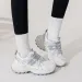 Womens White Grey Chunky Dad Sneakers Breathable Mesh Upper Non Slip Sole For Street Style_vogvips.com