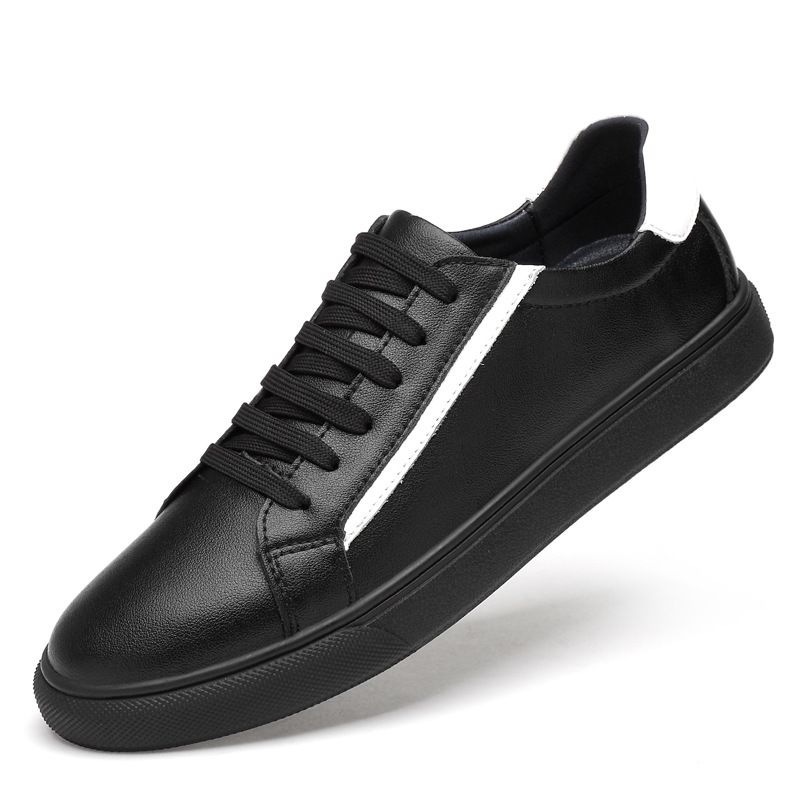 Men's Round Head Two-layer Cowhide Casual Men's Board Shoes Front Lace-up Flat Heel Board Shoes Men's Shoes Rubber Non-slip Sole_vogvips.com