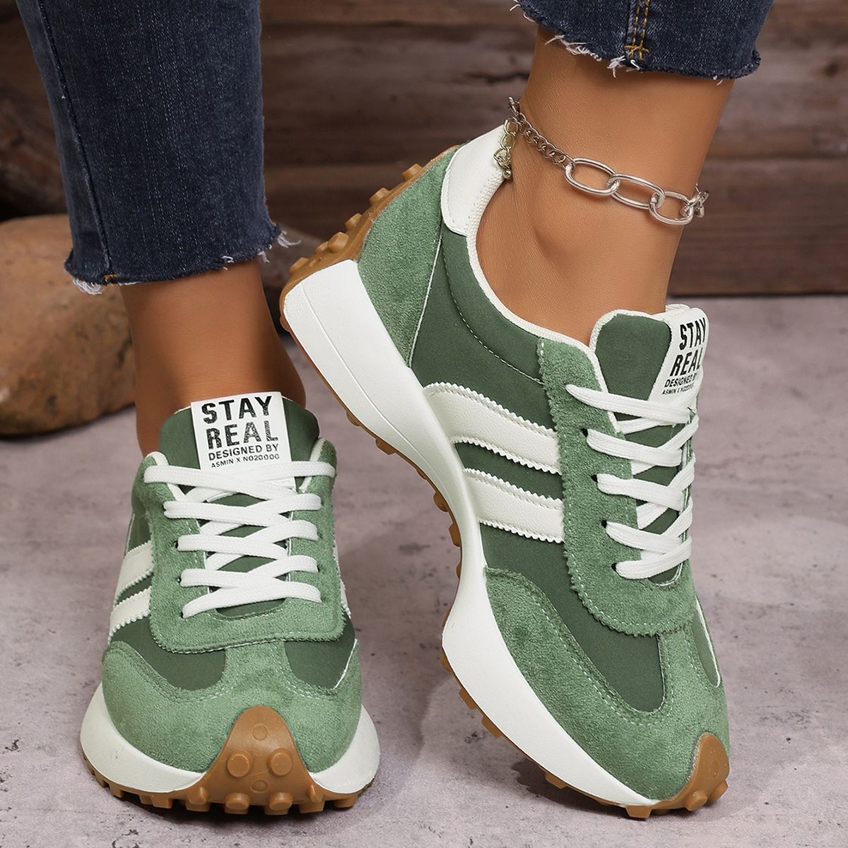 Plus Size Women's Chunky Sneakers With Breathable PU Upper Comfortable Low-Top Lace-Up Casual Shoes For Everyday Wear_vogvips.com
