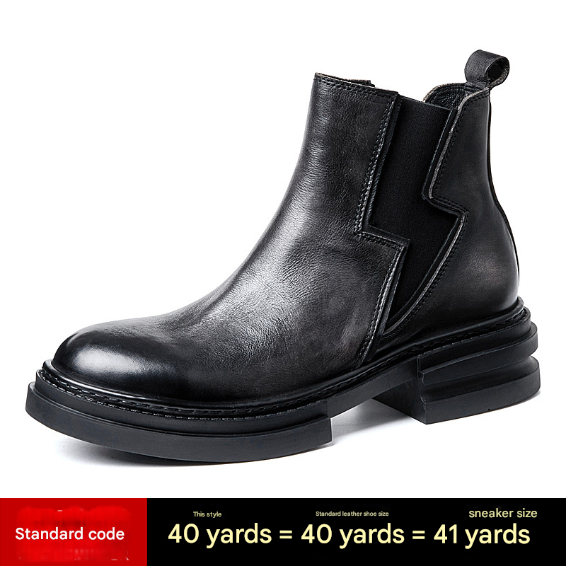 European Warm Series Genuine Short High-top British Style First Layer Cowhide Men's Martin Boots Thick-soled Height-increasing_vogvips.com