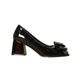 Large size square head bow single shoes for women new thick heels patent leather black work shoes_vogvips.com