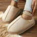 Women Brown Fuzzy Lined Platform Slippers Faux Suede Embroidery Edge Closed Toe Warm Plush Winter Indoor Outdoor House_vogvips.com