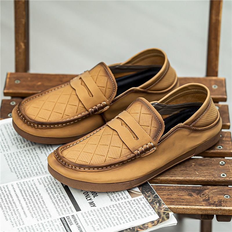 2025 New Spring/Summer Breathable Bean Men's Casual Leather Lazy Step On Lefu Shoes 0082_vogvips.com