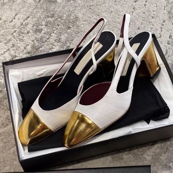 2026 In Stock New Style Chane-inspired Women's High-heeled Sandals, Closed-toe Versatile Fashion Color-block Genuine Sandals,_vogvips.com