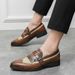 Euro Step Casual Leather For Men Slip-On Brogue Floral Shoes Korean Style Pointed Tassel Men's Loafers Trendy_vogvips.com