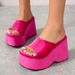 Thick Sole Sloping Heel Flip Flops For Women With High Heels, Solid Color Cloth Surface Beach Sandals, Slippers_vogvips.com