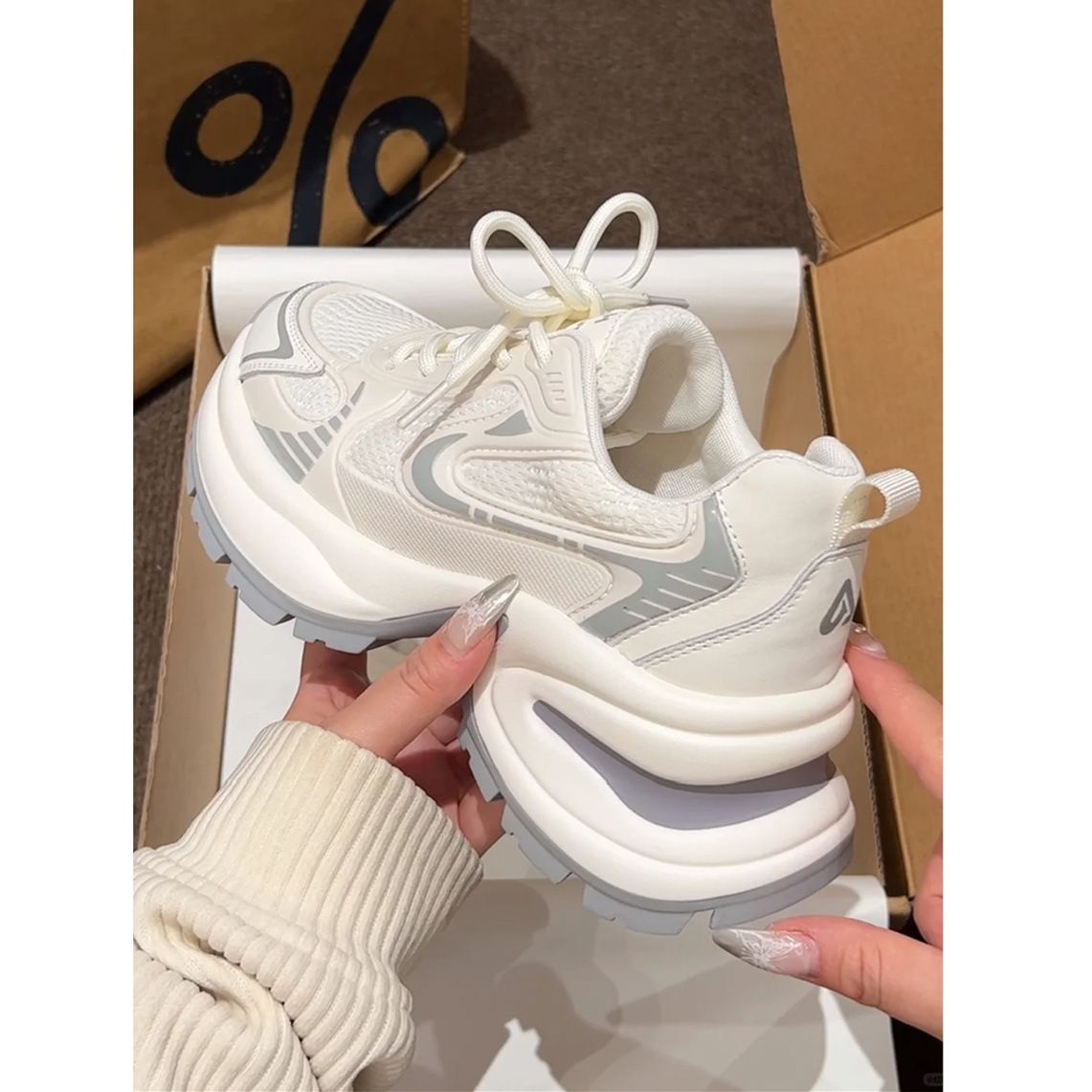Platform Dad Sneakers For Women 2025 Summer New White Small Stature Street Style Height Increasing Thin Mesh Breathable_vogvips.com