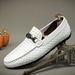 Spring And Summer White Lazy Bean Men's English Casual Leather Shoes Office BusinessToe Layer Cowhide_vogvips.com
