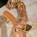 Women's High-heeled Sandals Gold Special-shaped Heel Split-toe One-pedal Square-head Women's Shoes Fashion Party High-heeled Sandals_vogvips.com