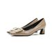 Buckle Single Shoes For Women, Chunky Heel, Elegant Square Toe, Elephant Gray, High-End Patent Leather RV High Heels,_vogvips.com