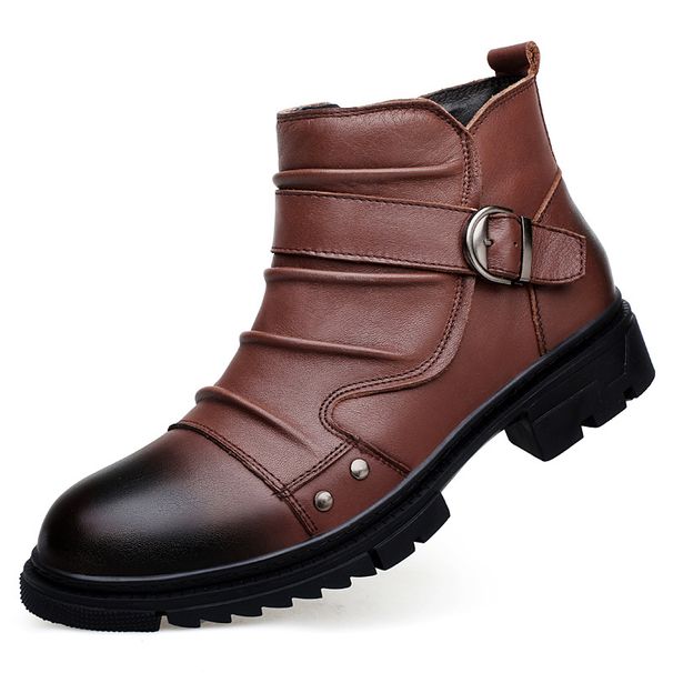 Handmade Punk Motorcycle Boots Men's Leather Leather Boots Wind Martin Boots Tooling Short Boots_vogvips.com