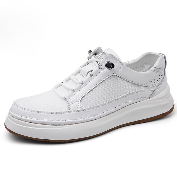 Men's Little White Shoes Mesh Board Shoes Platform Sports Shoes Casual Board Shoes Men's First Layer Of Cowhide Breathable_vogvips.com