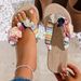Women's Fashionable Linen Flip-Flops With Floral Design For Beach, Vacation, Home, School, And Flat-Soled Use_vogvips.com