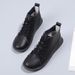 Autumn And Winter New Korean Short Women's Single Board Shoes With Mid Barrel Bottom Flat Heel Lace Up Martin Boots_vogvips.com