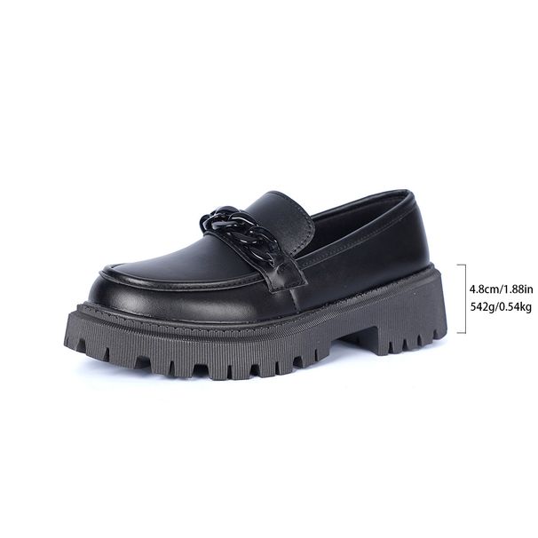Women's Plus Size Loafers Black Thick Soled Retro British Style Shoes Autumn Winter_vogvips.com