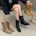 Mitig Kight Poited Toe Chuky Heel Buckle Pleated Stack New Autum/Witer Vitage Wester Cowboy Akle Boots For_vogvips.com
