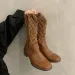 Retro Style Embroidery Women Western Cowgirl Boots Fashion Zippers Mid Calf Booties Square Heels Autumn Winter Shoes_vogvips.com