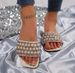 French Style Sequin Fairy Shoes One-Strap Sandals Outdoor Black 2025 Summer Slippers Versatile Flat Slides_vogvips.com