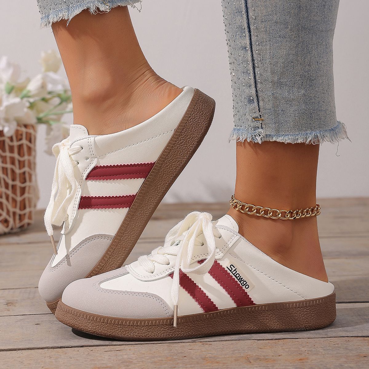 Women Mules Shoes Sports Round Toe Flat Female Footwear Casual Sneakers Clogs Platform Summer Slip On Creeper Baotou_vogvips.com