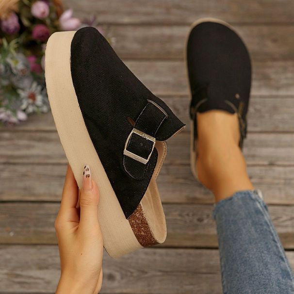 New Design Style Fashion Thick Platform Buckle Closure Closed Toe Mules For Women Size 35 43 Casual Versatile Height_vogvips.com